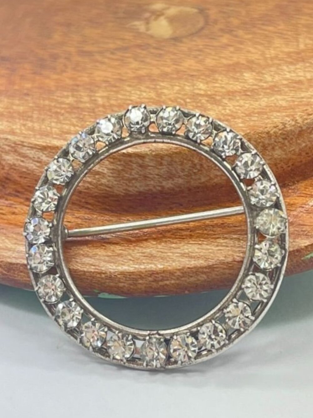 Vintage Carl-Art Sterling Silver Rhinestone Circle Brooch Signed CA Arrow - Picture 5 of 6